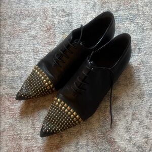 Gucci Black Studded Leather Oxford Lace-Up Shoes